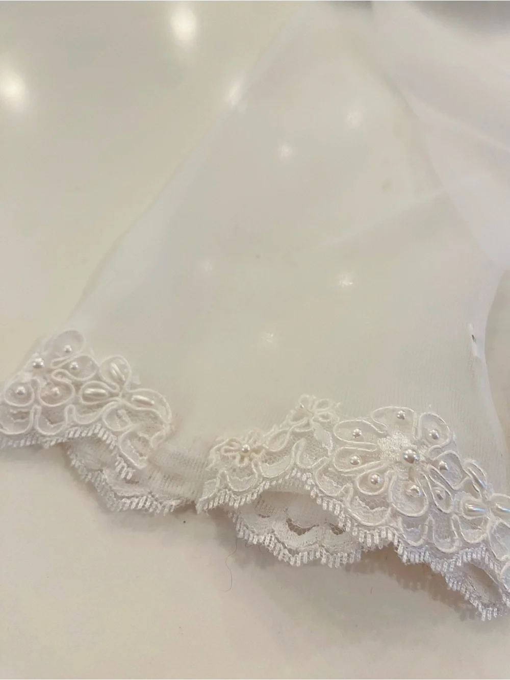 Vintage Fingerless Bridal Gloves White Sheer Mesh w/ Beaded Accents Elbow Length